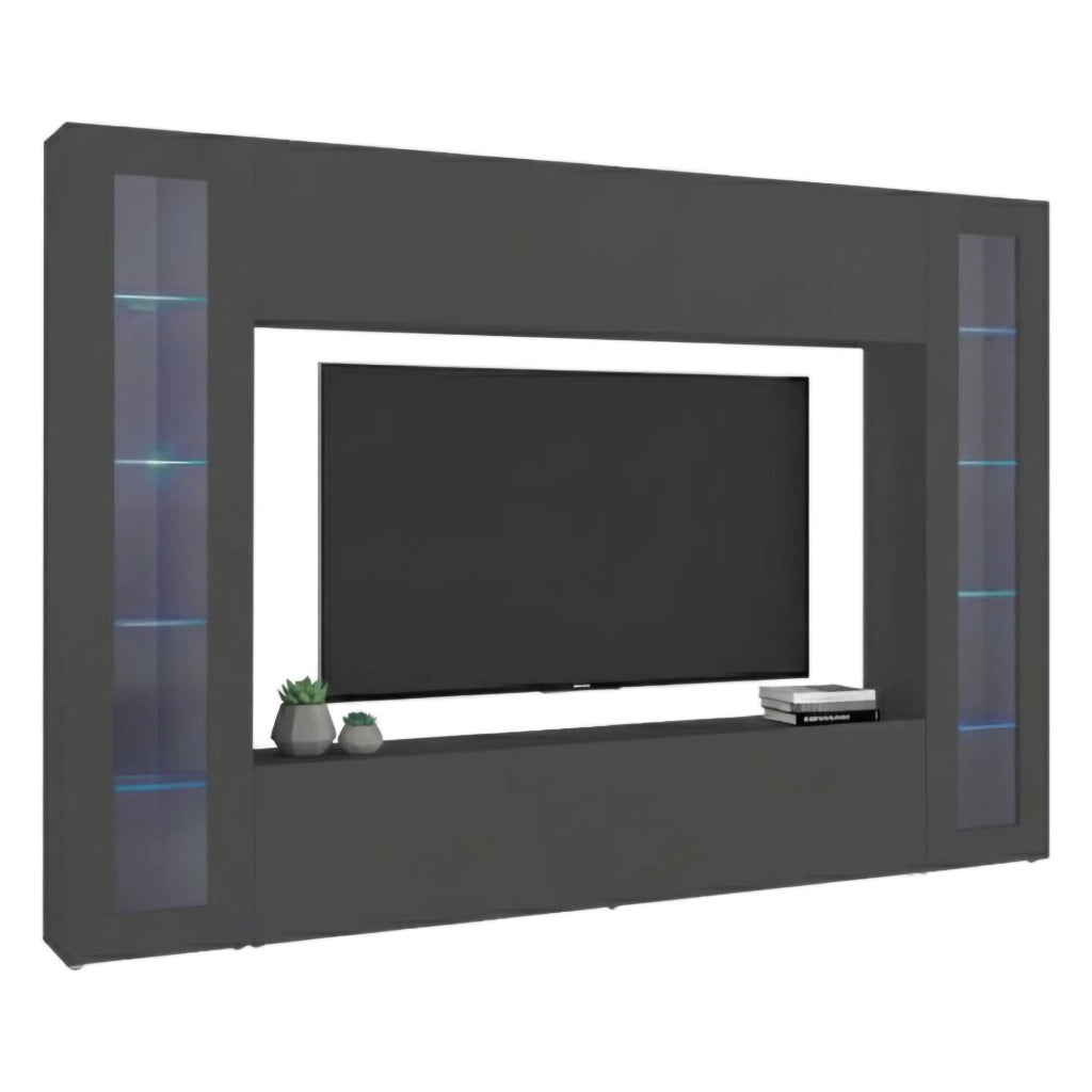 Mobile Soggiorno Bellizzi, Parete Attrezzata 11 Ripiani Made in Italy, 260x30x180h cm Nero Antracite