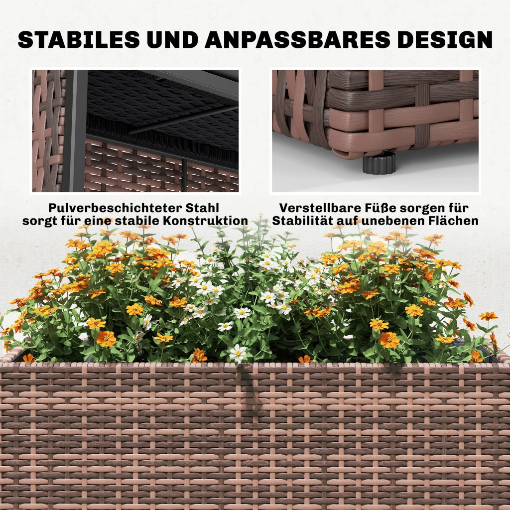 Vaso per piante in rattan con inserto rimovibile e piedi regolabili per terrazza e balcone ¨C zephmum ¨C Marrone