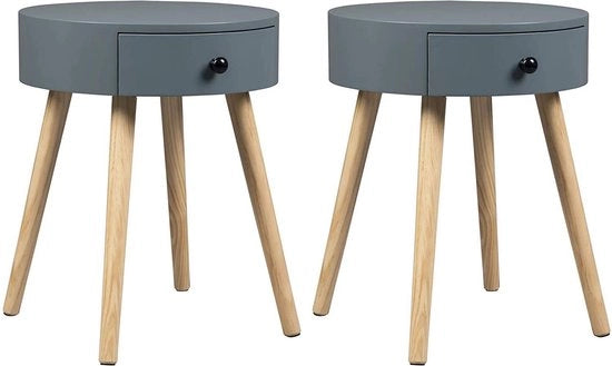 Set di 2 Cassetti da Notte in Legno con Scheda - Cassettiere/Biblioteca - Per Camera da Letto & Salotto - MDF - Grigio - 38x38x48 cm