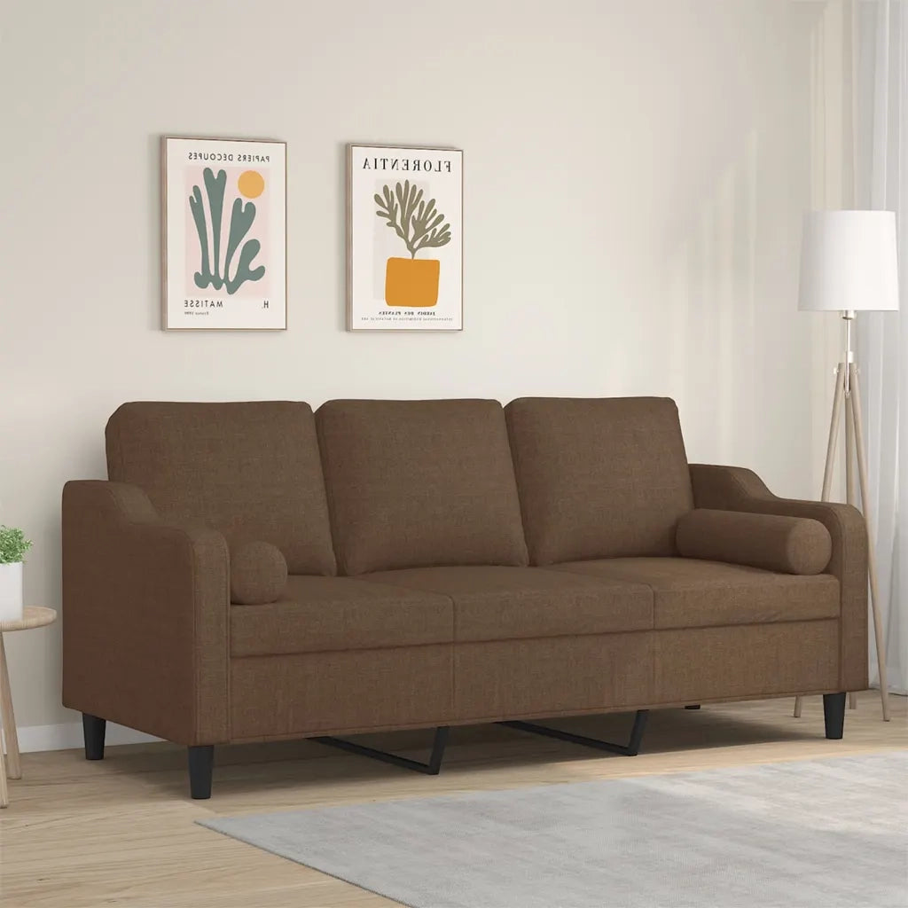 Divano a 3 Posti con Cuscini-Sofa 3 Posti con Cuscini Marrone 180 cm in Tessuto 135814