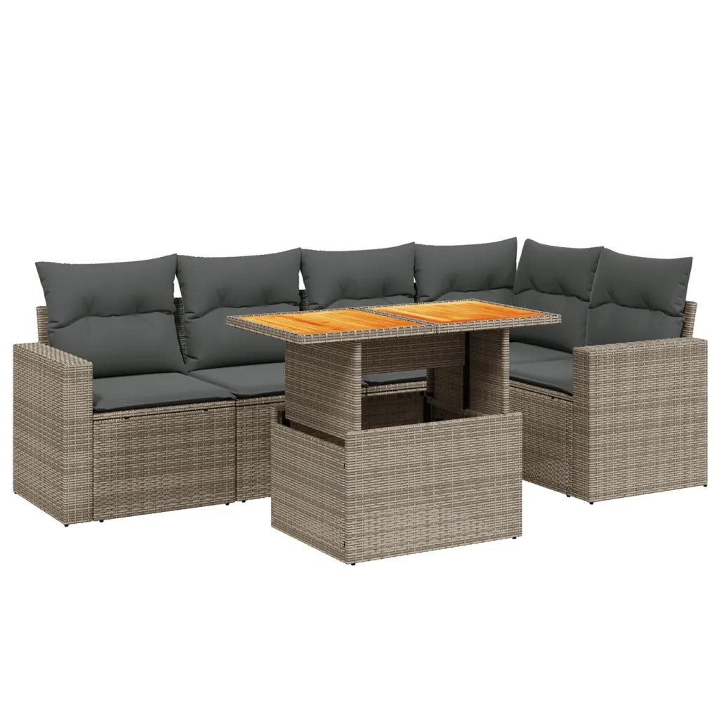 Set Divano da Giardino 6 pz con Cuscini Grigio in Polyrattan