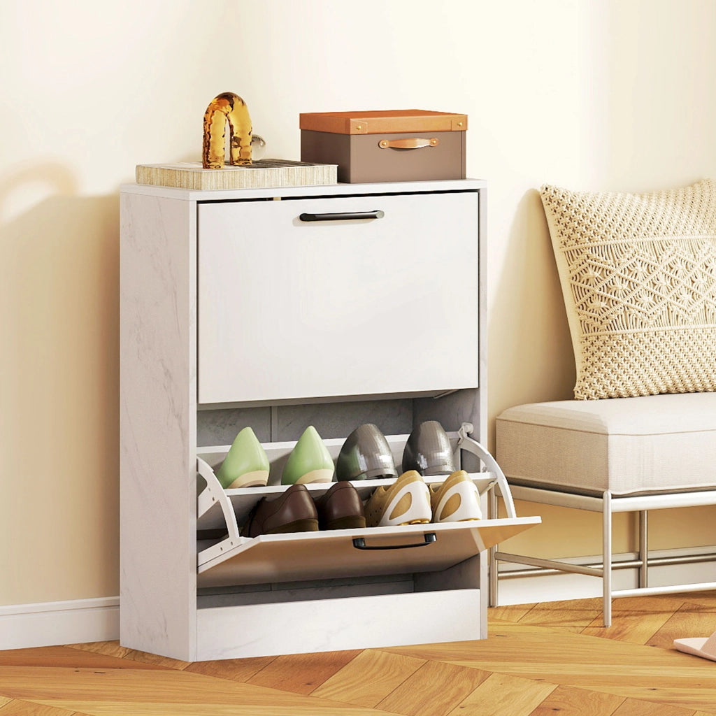 Armadio per scarpe con 2 ante a specchio e ripiani regolabili ¨C zephmum ¨C 60x24x80 cm bianco
