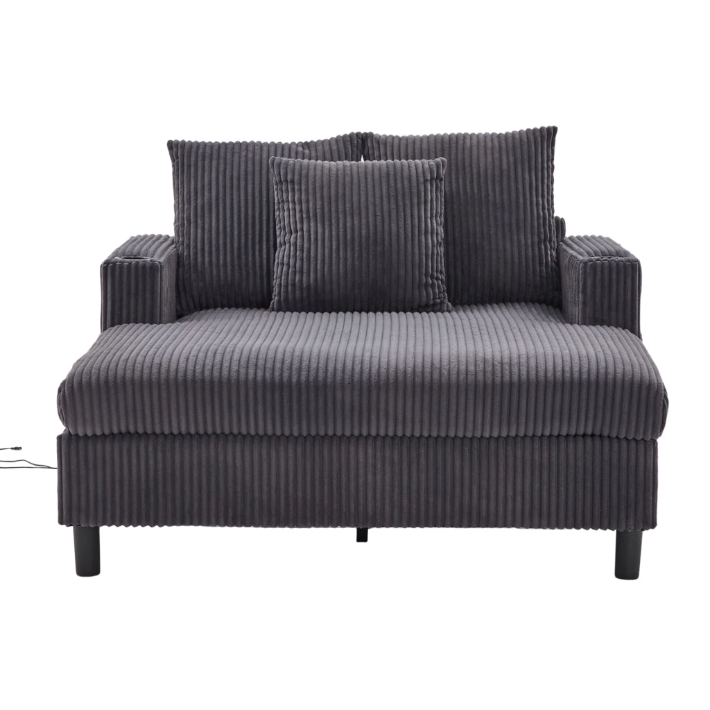Poltrona relax 142x128x85 cm con luci LED multicolore; portabicchiere in velluto a coste grigio scuro