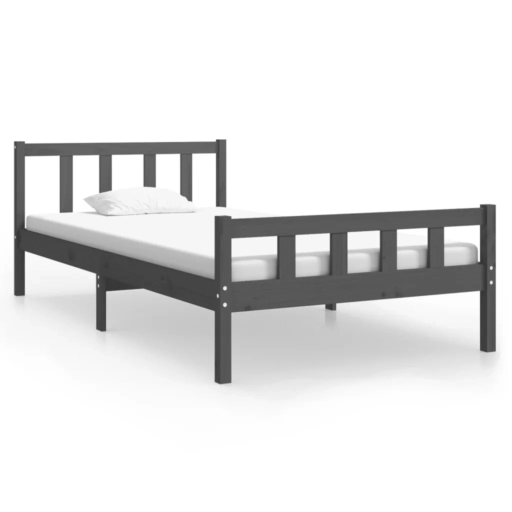 Letto singolo | Letto per adulti | Giroletto Grigio in Legno Massello 100x200 cm