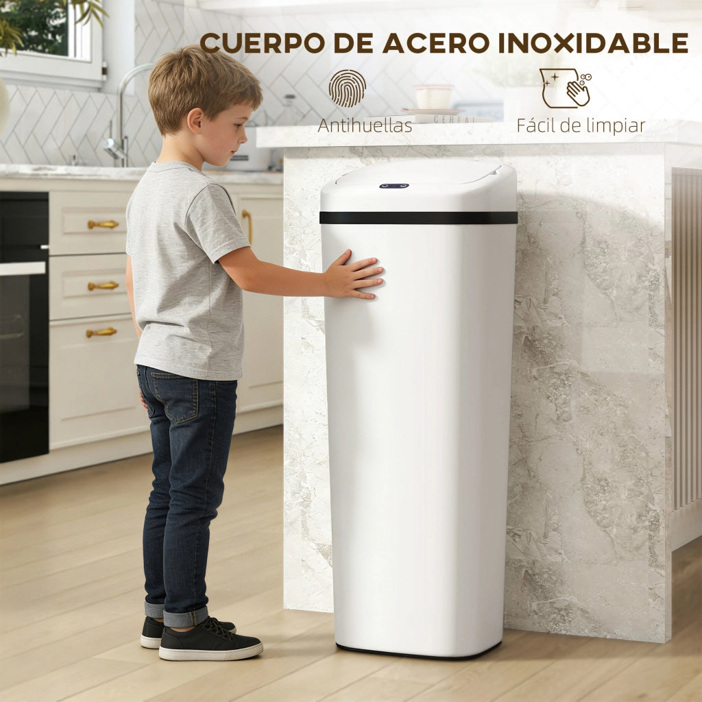 Cestino da Cucina Automatico ¨C zephmum ¨C Bianco Acciaio Inox 50 L