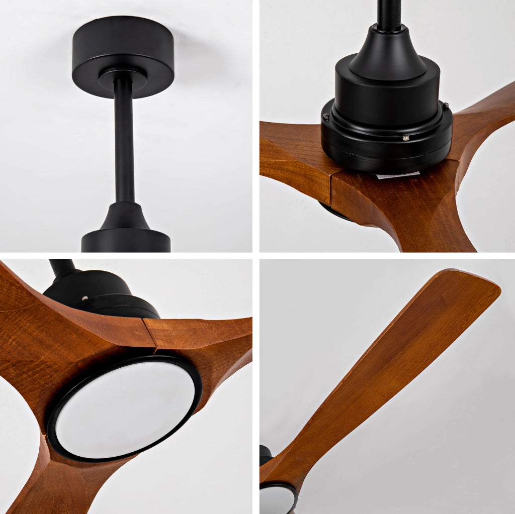Ventilatore da soffitto con luce LED e telecomando; 152 cm; legno e metallo; noce e nero