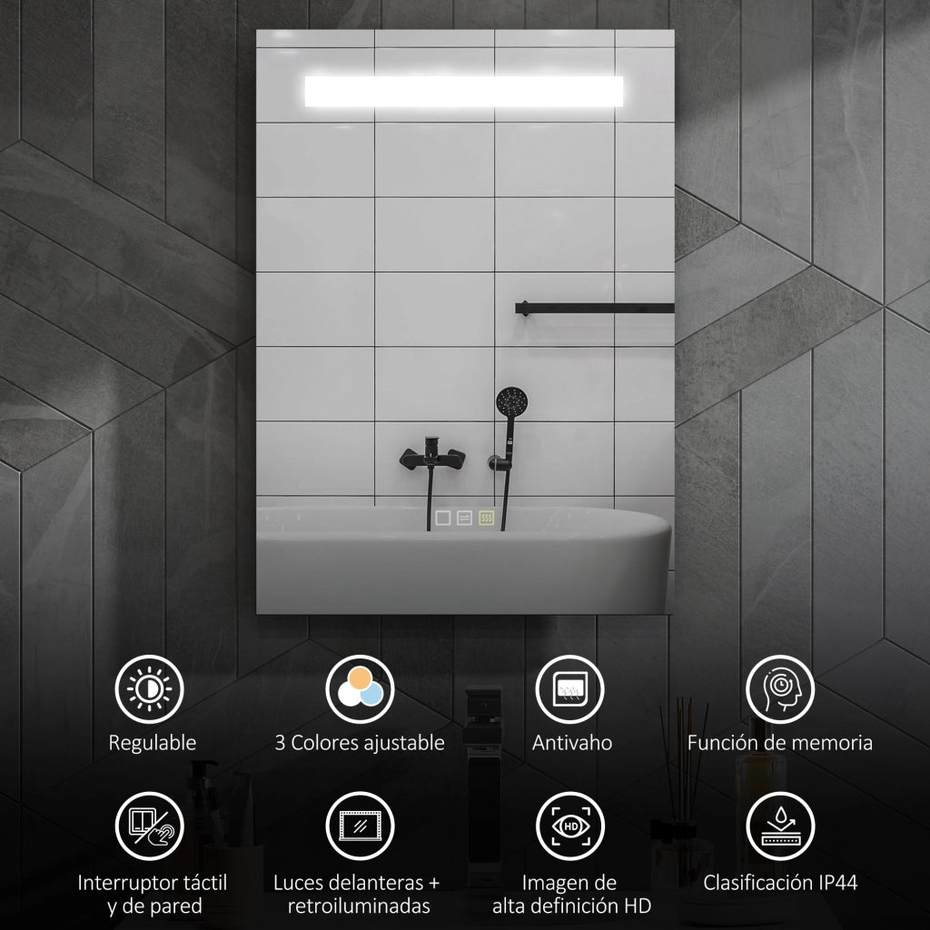 Specchio da Bagno con Luce LED 70x50 cm Antivaho 3 Colori ¨C zephmum ¨C Bianco