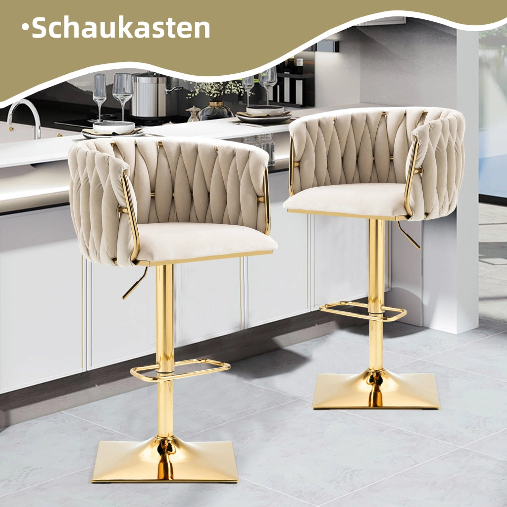 SGABELLO BAR Girevole Regolabile 53x51x87-105 cm Velluto Avorio
