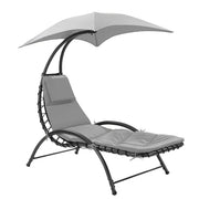 Trade Shop - Sedia Sdraio Lettino Con Ombrellone Parasole Cuscino Amaca In Acciaio Da Esterno Giardino - Grigio