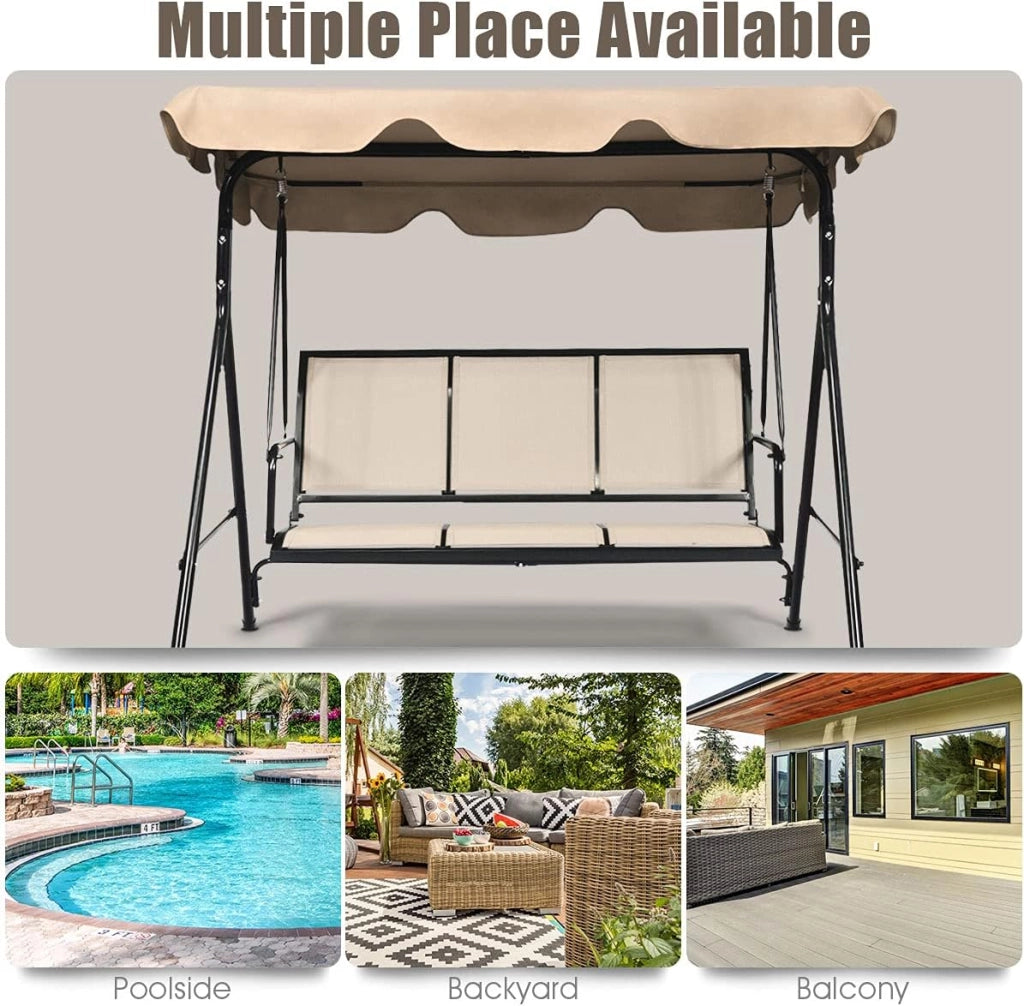 Dondolo da Giardino, a 3 Posti, Tetto di Ricambiabile, Telaio in Metallo e Texteline, con Copertura Anti-UV e Anti-Acqua, Arredo per Esterno, 173x119x152 cm, 2 Colori (1)