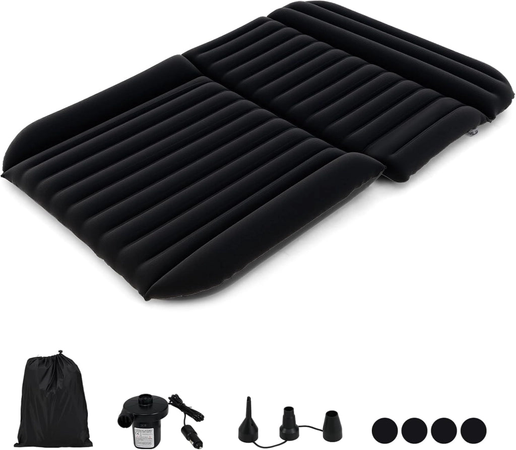 Materasso Gonfiabile per Auto, Letto ad Aria con Pompa Elettrica e Sacca per il Trasporto, Materassino per Campeggio, Picnic e Viaggio su Strada, Portata 150 kg, 190 x 130 cm (Nero)