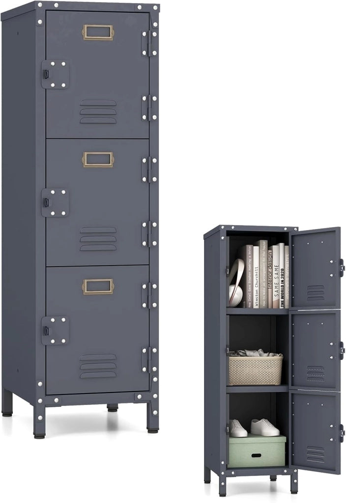 Armadio Guardaroba con Porta Chiavistello, Armadio Portaoggetti in Metallo con kit Anti-ribaltamento, 3 Ripiani Fissi, Armadio per Armadietti, Ufficio, Scuola, 30 x 35 x 100 cm