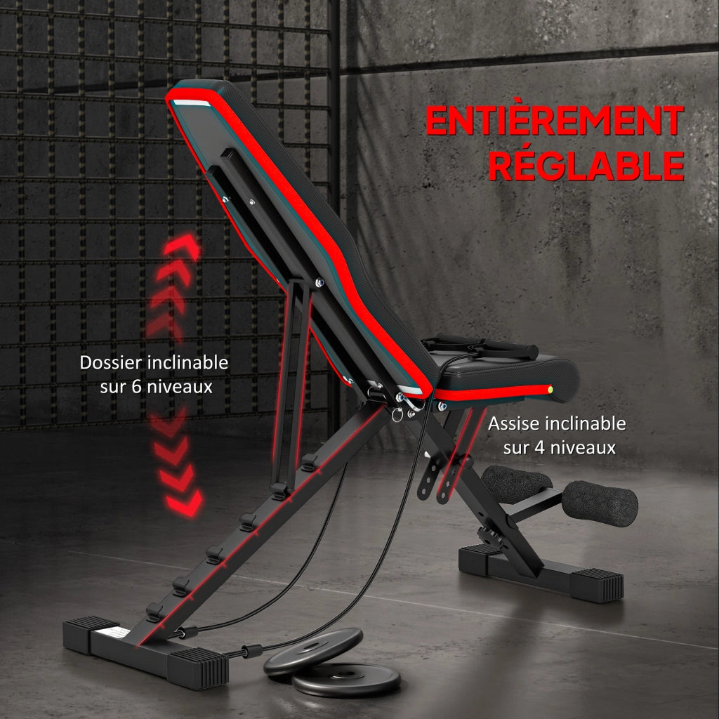 Sedia da fitness regolabile ¨C zephmum ¨C nero e rosso 130x34x109 cm
