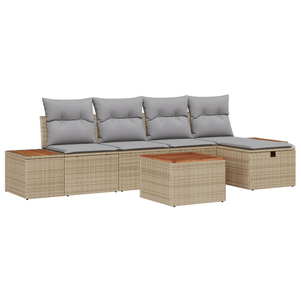 Set Divano da Giardino 6 Pezzi con Cuscini Beige Polyrattan