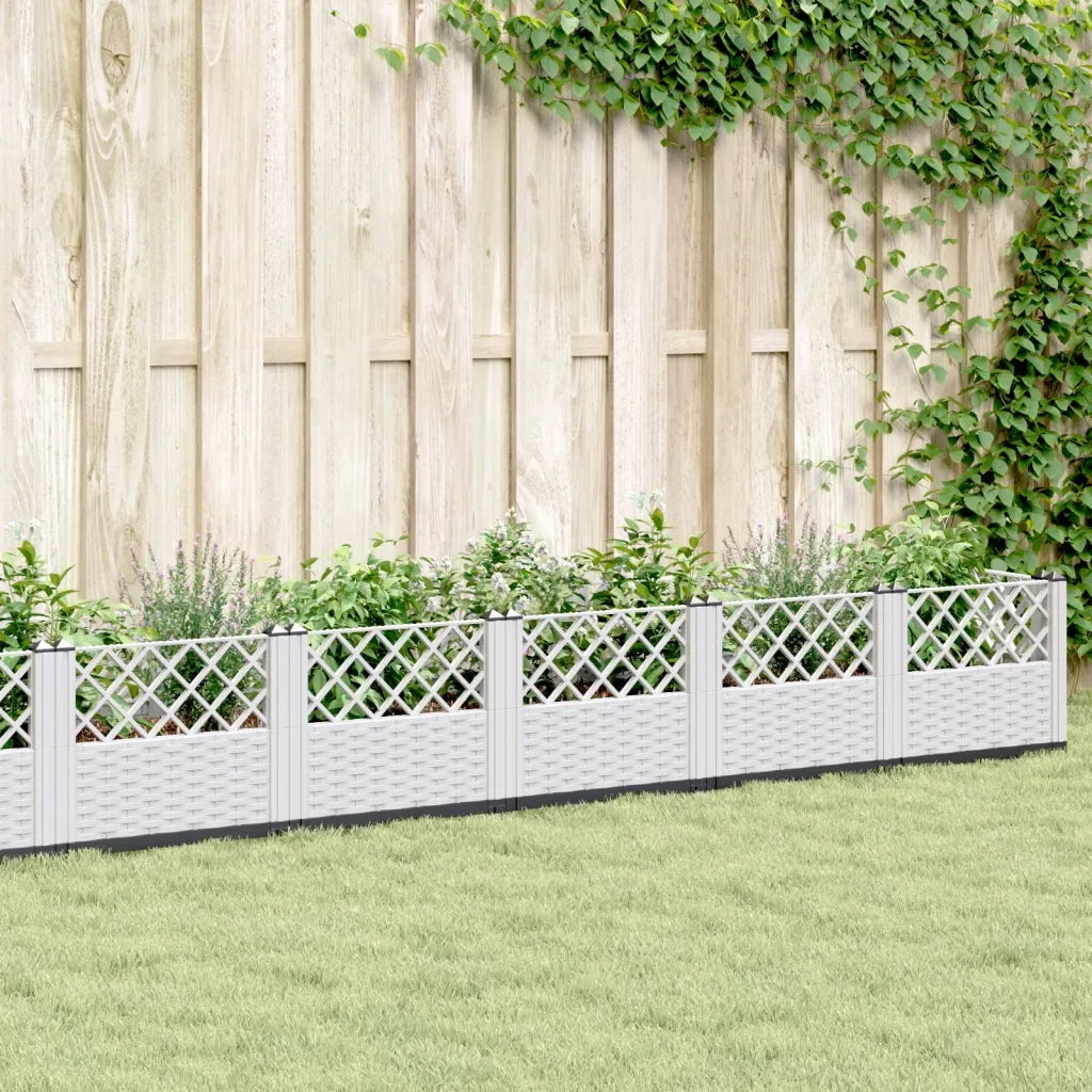 Fioriera | Cassetta per fiori | Vaso da Giardino con Picchetti Bianca 363,5x43,5x43,5 cm PP
