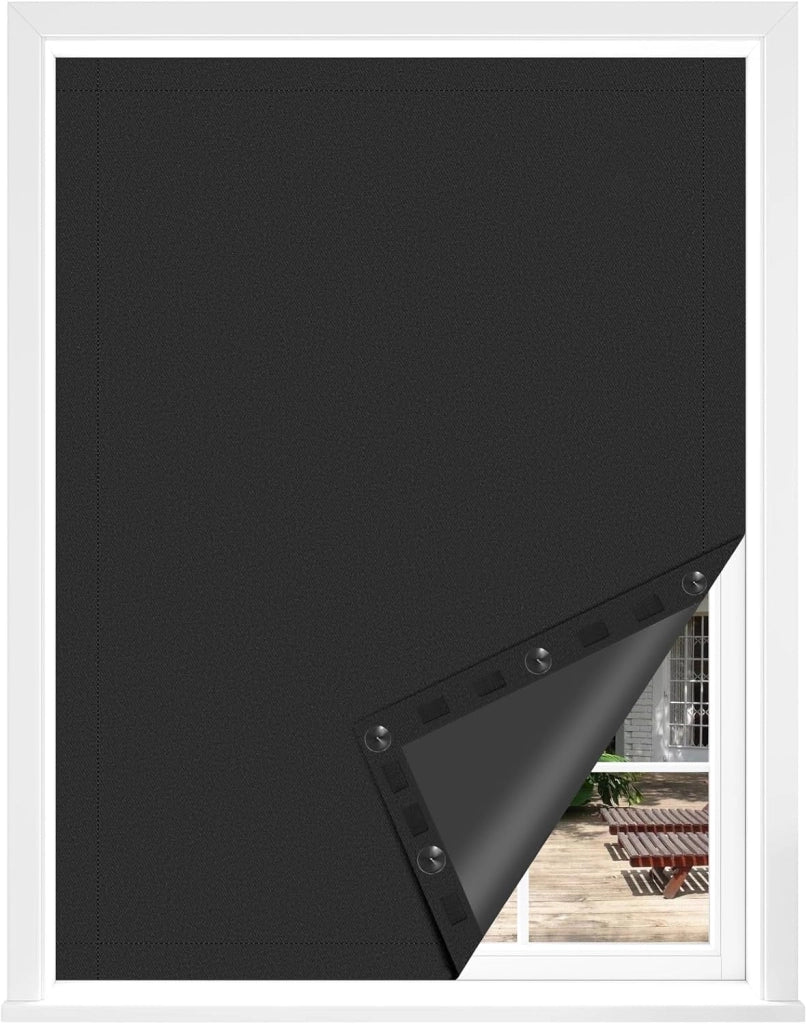 WOLTU Tenda Oscurante Senza Forature con Ventosa, Portatile e Regolabile, Protezione Solare con Ventose e Chiusura a Strappo, Tenda per Finestre Camera da Letto e Viaggi, 130x100 cm, Nero