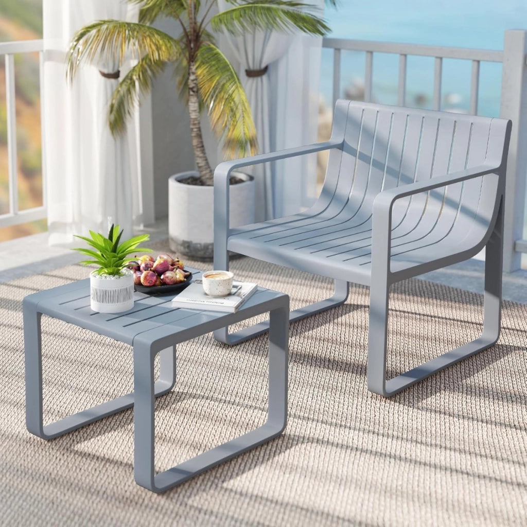 Set di mobili da patio a 2 pezzi da caff¨¨ quadrato, Sedia in pp resistente alle intemperie con tavolino Grigio-Set mobili da esterno