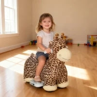 Giraffa cavalcabile, alimentazione a batteria, rivestimento lavabile, pedali, ruote silenziose, musica, 1,5-5 anni, Marrone
