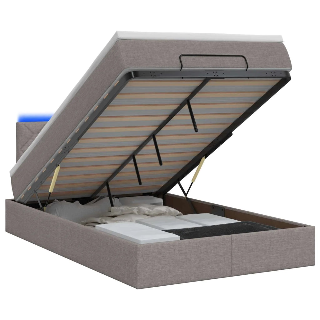 Letto Ottomano con Materasso e LED Tortora 120 x 190 cm Tessuto 3456978