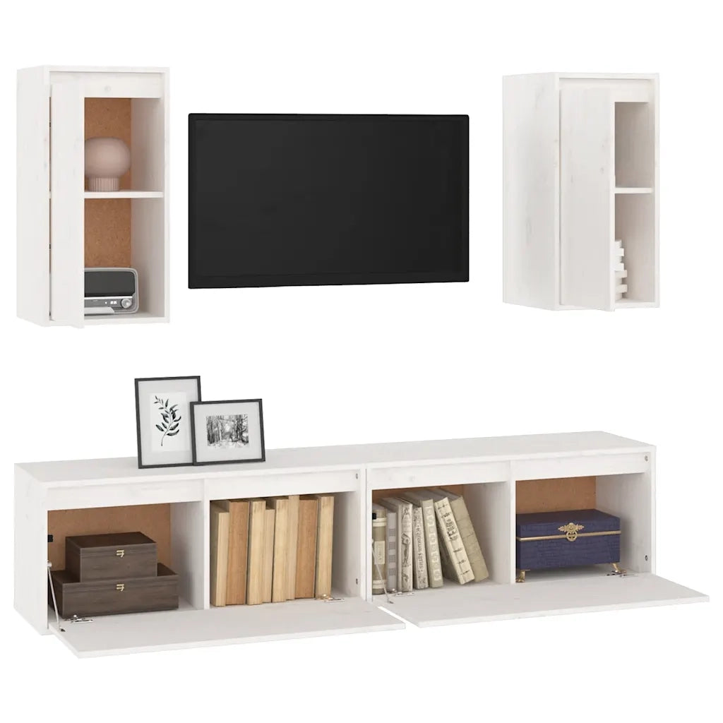 Mobili Porta TV 4 pz Bianchi in Legno Massello di Pino cod mxl 15253