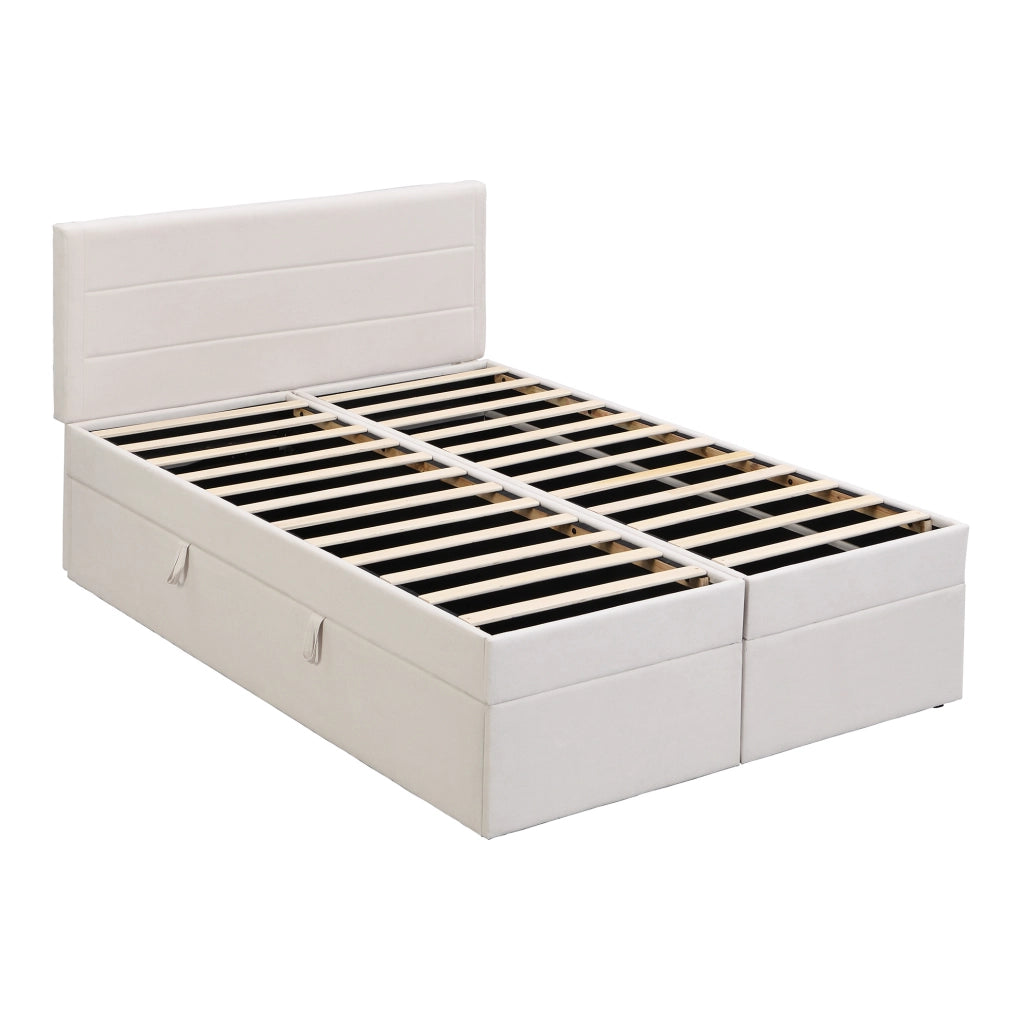 Letto matrimoniale contenitore 140x200 cm con rete a doghe; beige