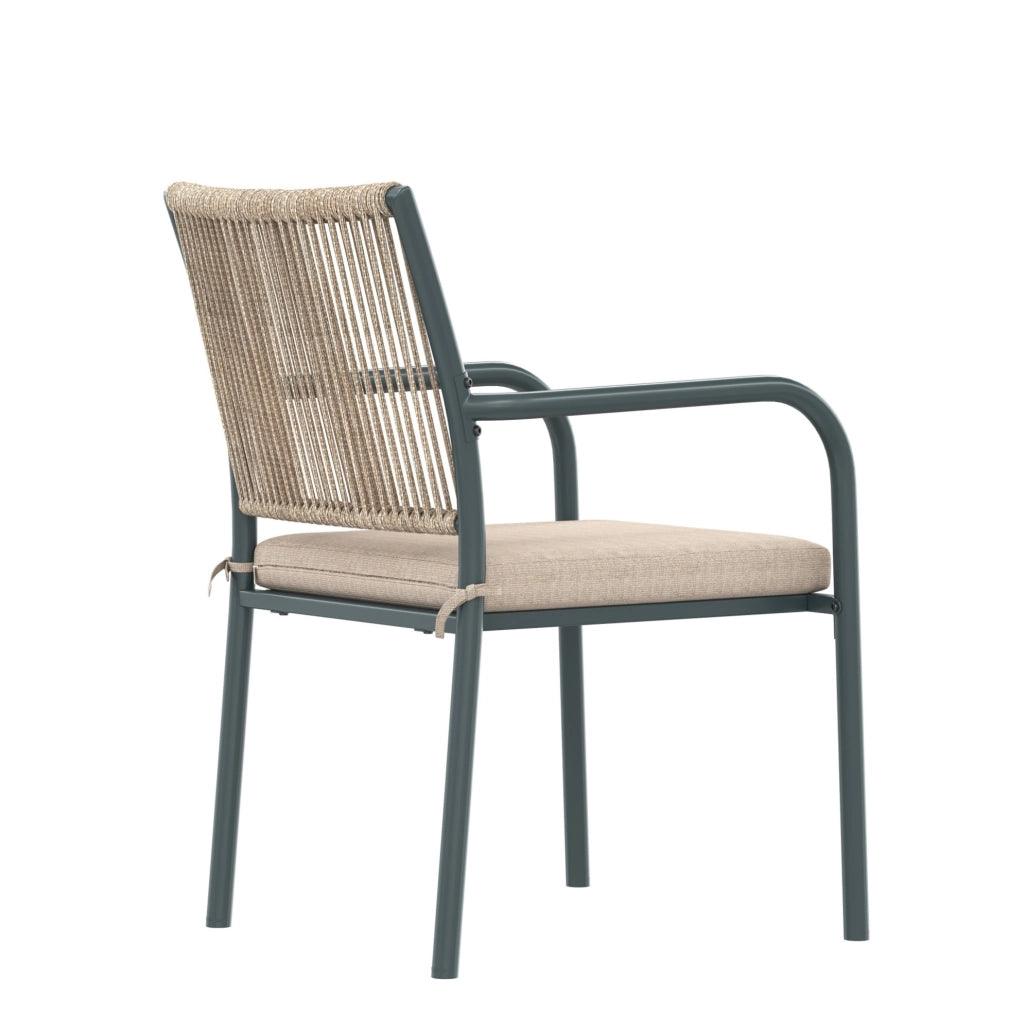Set da giardino 5 pezzi con tavolo rotondo in vetro temperato; sedie con braccioli; grigio