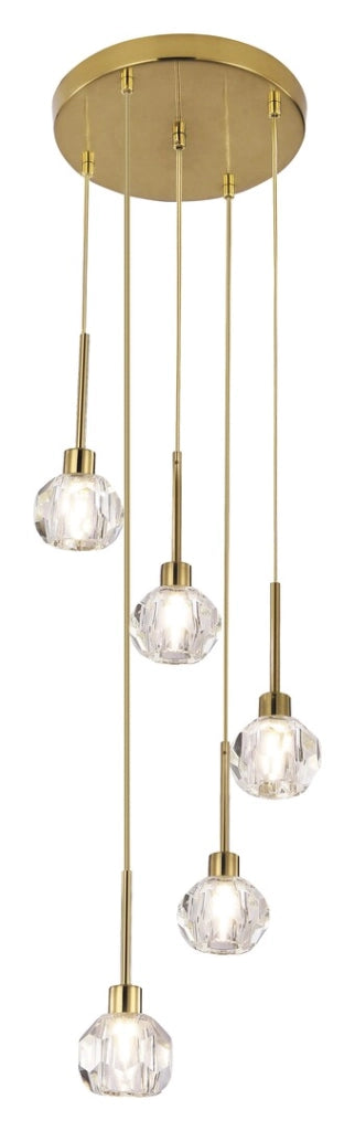 Lampadario Rabalux Kassia Ø30 ottone 5 luci G9 vetro