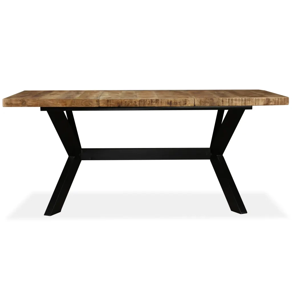 Tavolo da Pranzo in Massello di Mango e Acciaio a Croce 180 cm 244805