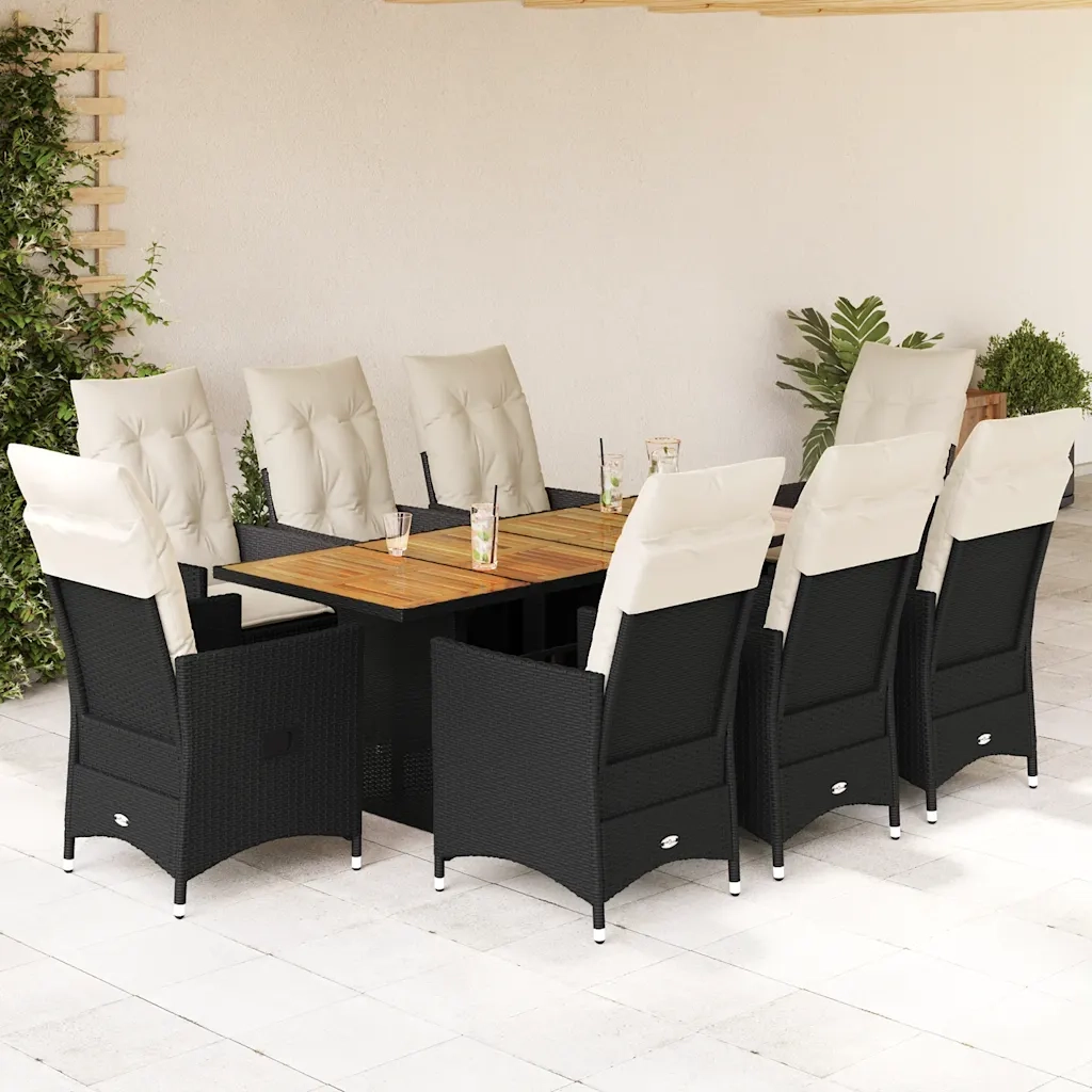 vidaXL Set da Pranzo da Giardino 9 pz con Cuscini Nero in Polyrattan