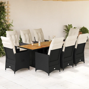 vidaXL Set da Pranzo da Giardino 9 pz con Cuscini Nero in Polyrattan