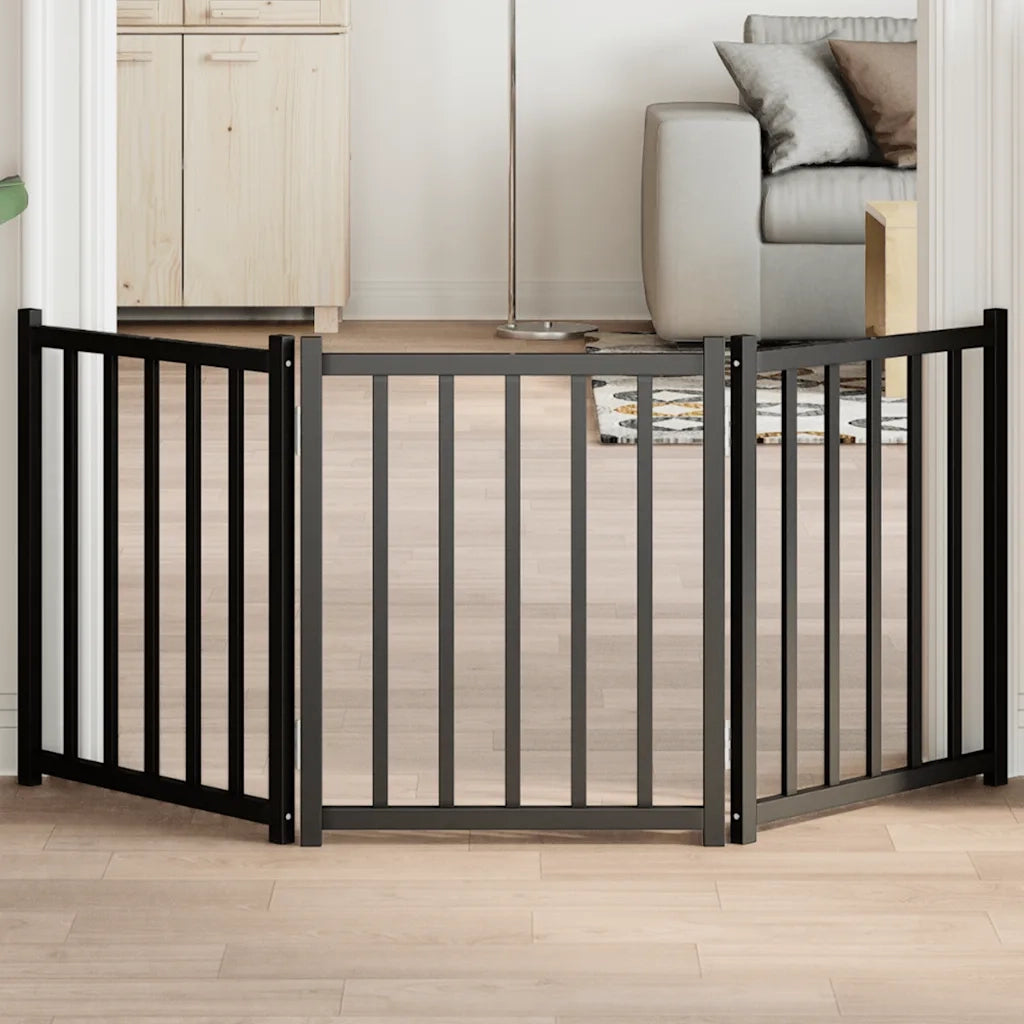 vidaXL Cancello Cani Pieghevole 3 Pannelli Nero 150 cm Massello Abete