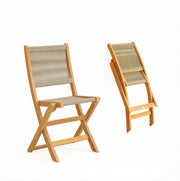 Set 2 sedie da giardino pieghevoli in legno di acacia e corda PP; beige e naturale