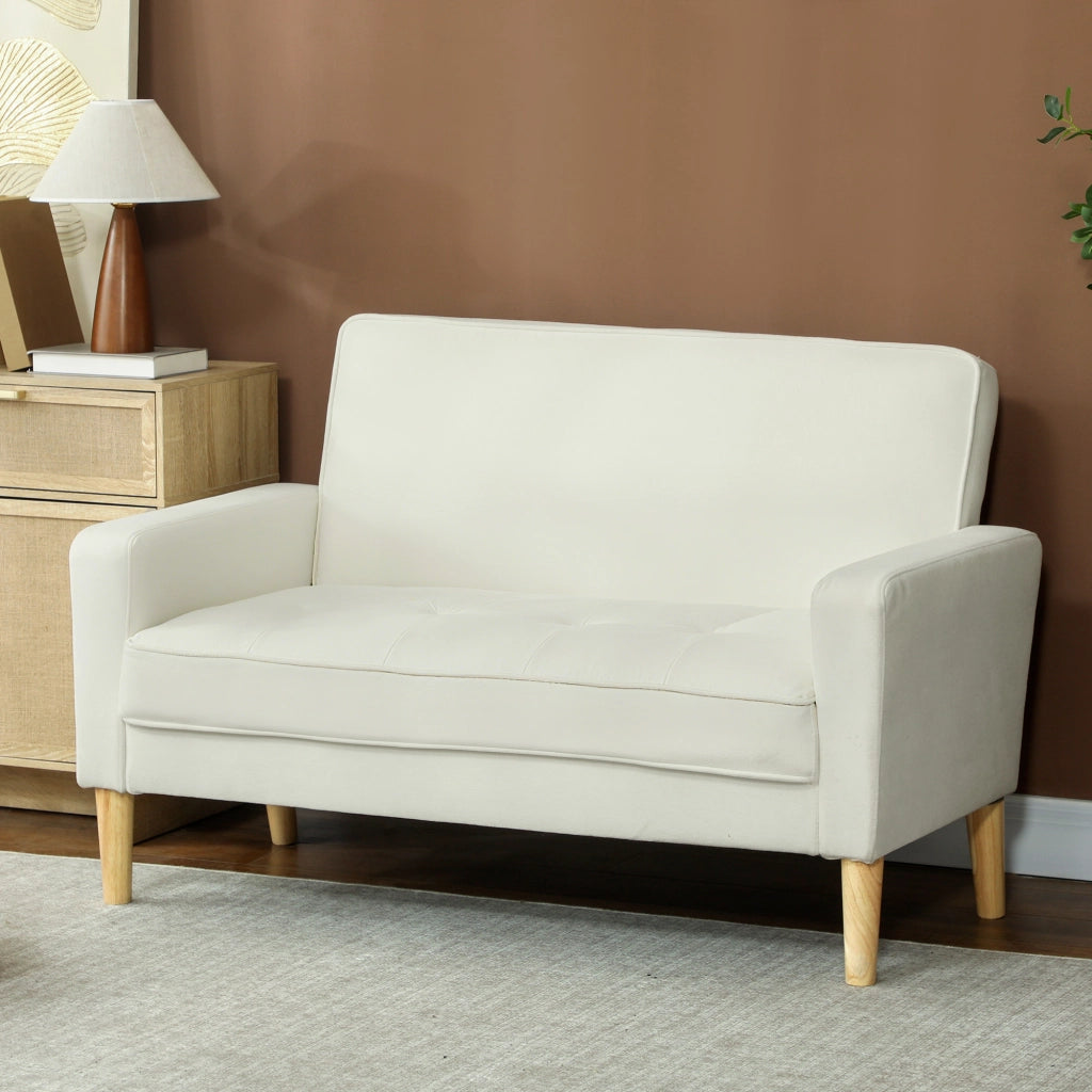 Divano 2 posti in tessuto crema con gambe in legno ¨C zephmum ¨C crema