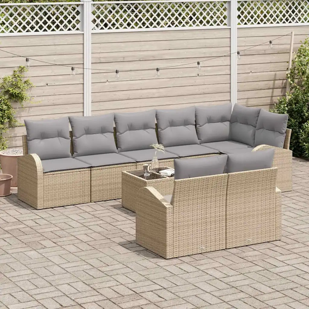 Set Divano da Giardino 9 pcs Beige e grigio chiaro polyrattan