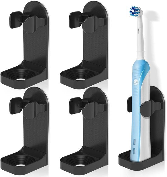 4 pacchetto di supporti per spazzola da denti adesivi elettrici, supporti per spazzola da denti adesivi elettrici forti, supporto per spazzola da denti regolabile per la conservazione nella zona bagno (universale), nero