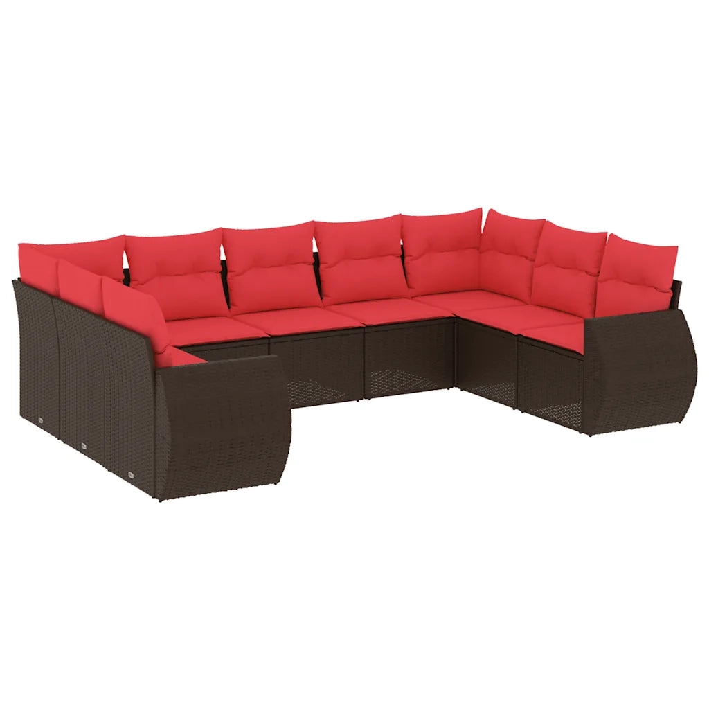 Set Divani da Giardino 9 pz con Cuscini Marrone in Polyrattan 3221803