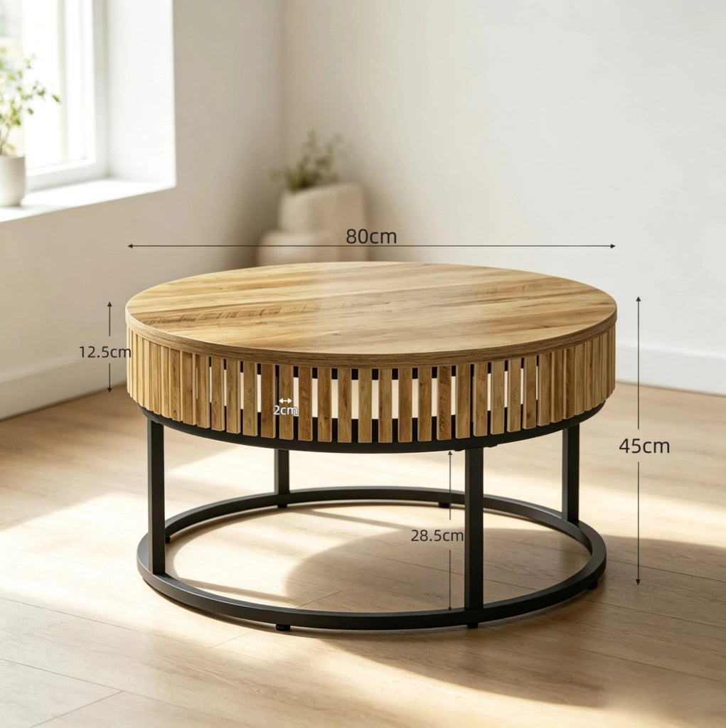 Tavolino da caff¨¨ rotondo ULEVR ? 80 cm in MDF e metallo, nero e marrone