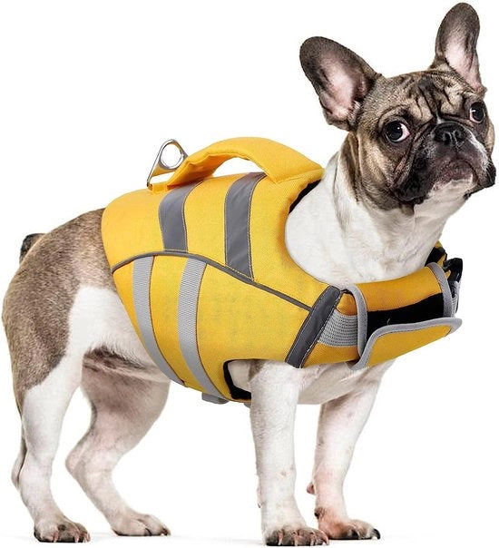 Vestone per cani - Strisce riflettenti - Adattabile - Alta capacità di galleggiamento - Giallo - XXL