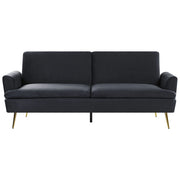Divano Letto in Velluto Nero 3 Posti Click Clack Gambe In Metallo Dorato