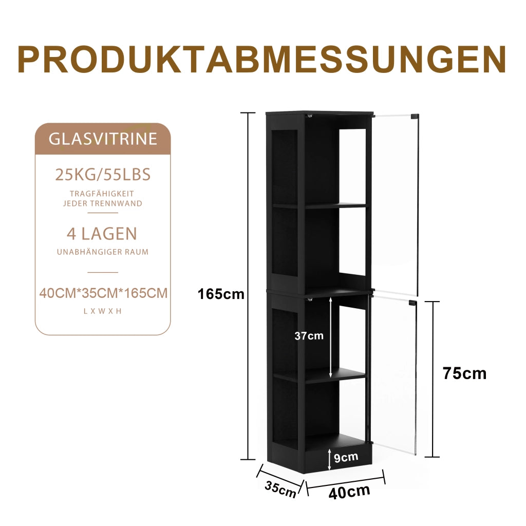 Vetrina da esposizione con LED sensore di movimento e ante in vetro per soggiorno e camera da letto 40 × 35 × 165 cm
