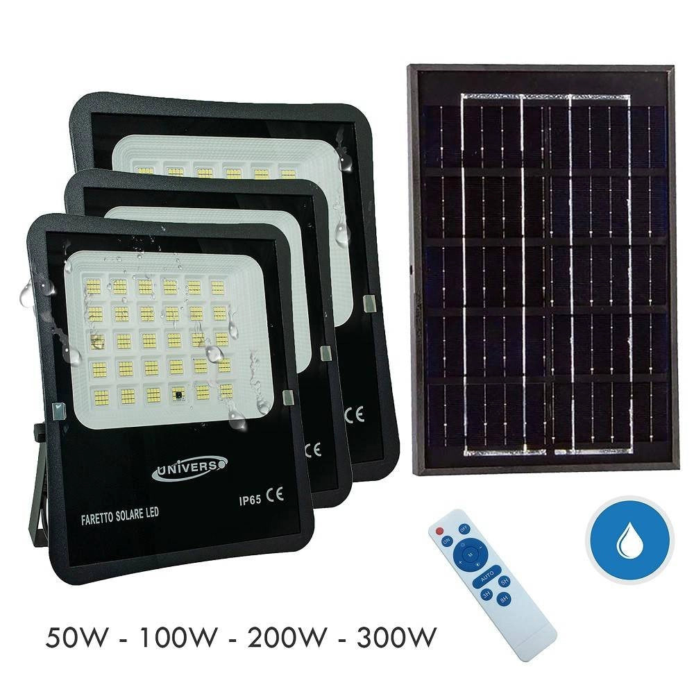 Trade Shop - Faro Con Pannello Solare Ip65 E Sensore Crepuscolare Proiettore 50 100 200 300w -