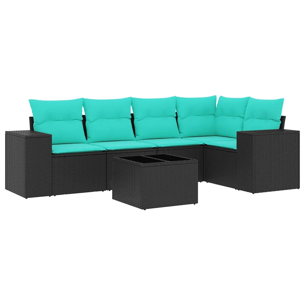 Set Divani da Giardino 6 pz con Cuscini Nero in Polyrattan 3222536