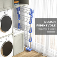 Stendino Verticale con 4 Ripiani Regolabili 142x55x172 cm in Acciaio e Plastica Blu e Argento