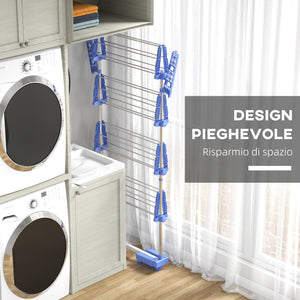 Stendino Verticale con 4 Ripiani Regolabili 142x55x172 cm in Acciaio e Plastica Blu e Argento