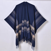 Nuovo scialle diviso con nappe, sciarpa semplice a quadri jacquard da donna