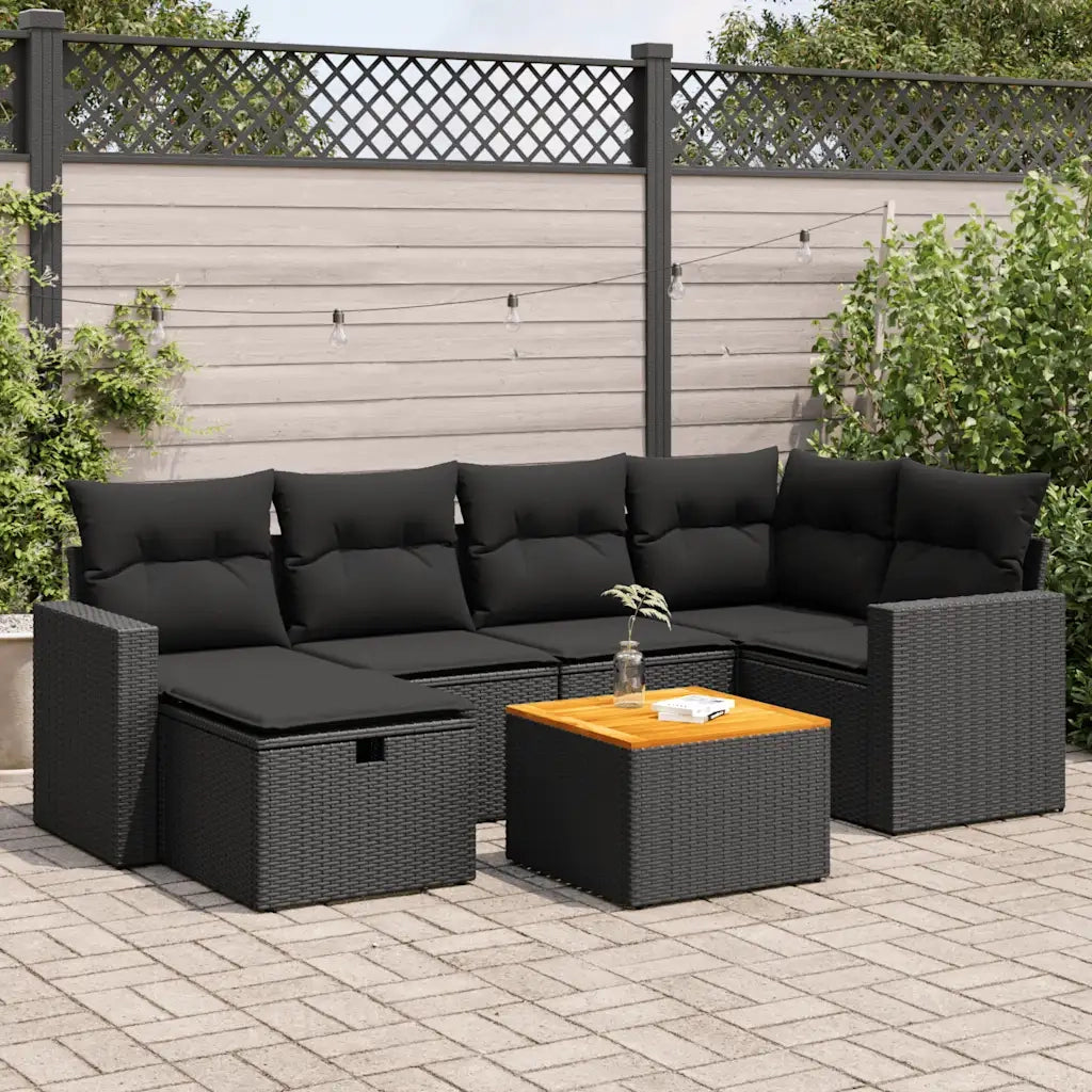 Set Divani da Giardino con Cuscini 7pz Nero Polyrattan 3325786