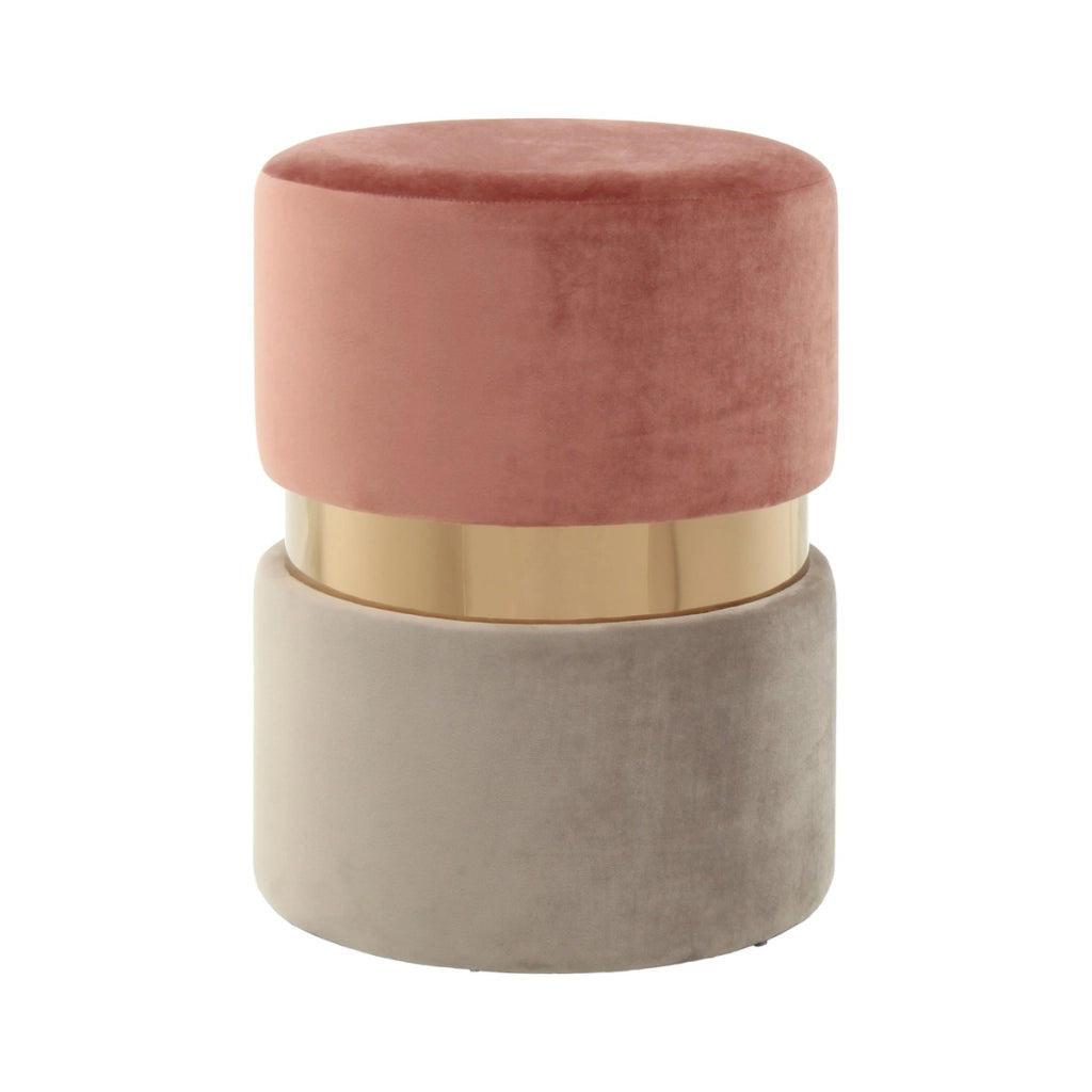 Pouf contenitore Gipsy in velluto rosa antico e taupe