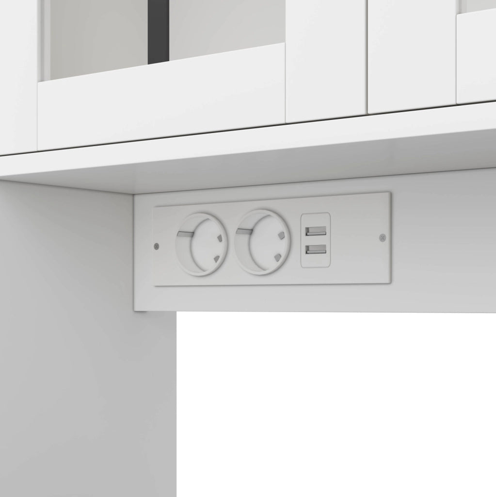 Credenza 105x40x185 cm con LED a colori; prese e ante in vetro; MDF; naturale e bianco