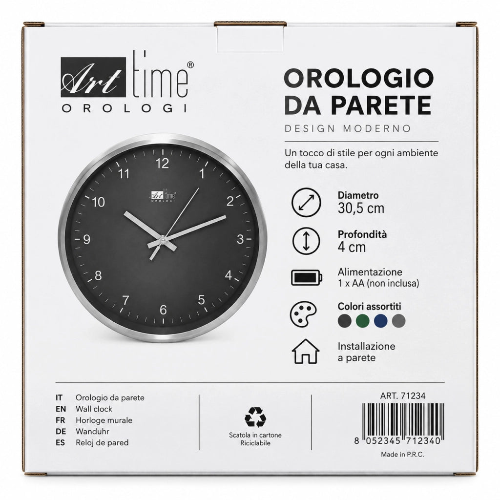 OROLOGIO DA PARETE TONDO 30,5CM MODERNO QUADRANTE VARI COLORI CASA UFFICIO