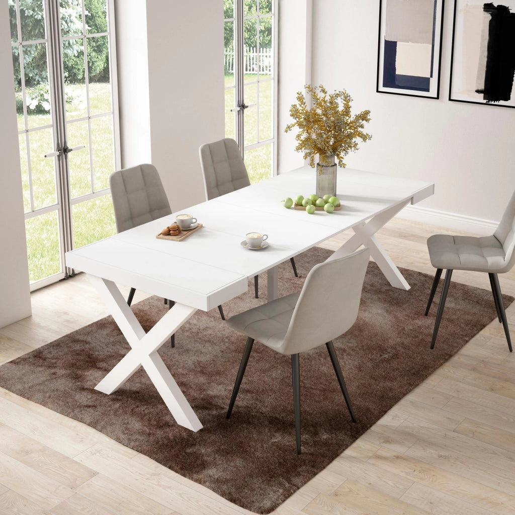 Consolle allungabile, 58 fino 222x90x73cm, Per 10 persone, Gambe in legno, Bianco RF2793